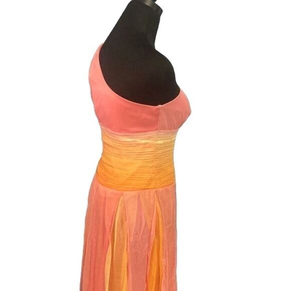 NWT Exotic Silk Dress, Asymmetrical, One Shoulder by Shelli Segal, Size 2 - Picture 6 of 12